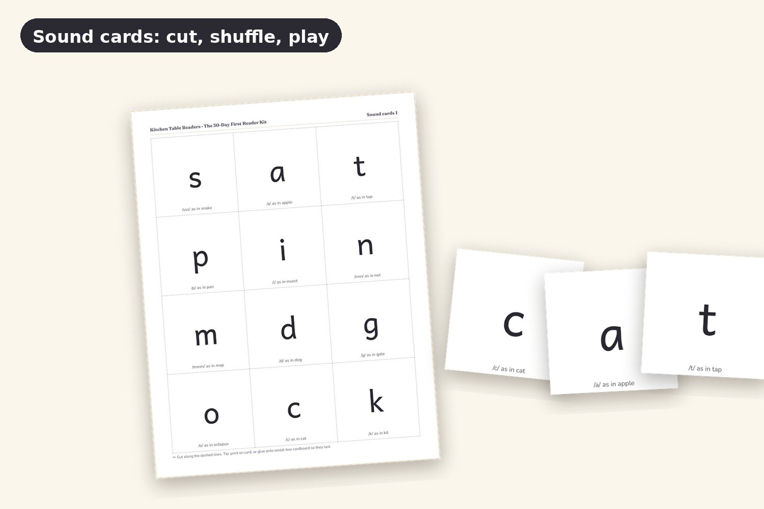 Printable sound cards, cut out for games